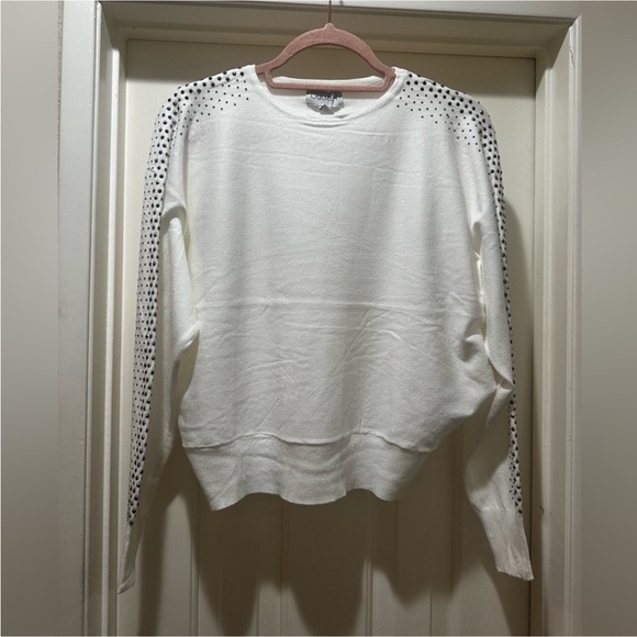 Carmen Marc Valvo White Sweater with Studded Accents - Picture 3 of 3